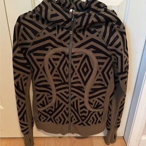 lululemon athletica Black and Olive-Brown Patterned Hoodie